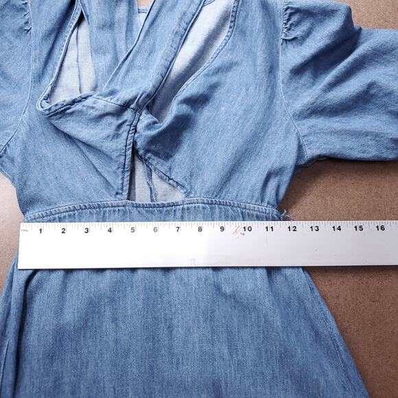 Old Navy Twist Front Midi Dress Womens S Denim Blue Puff Sleeve Cottage Boho - Picture 7 of 12